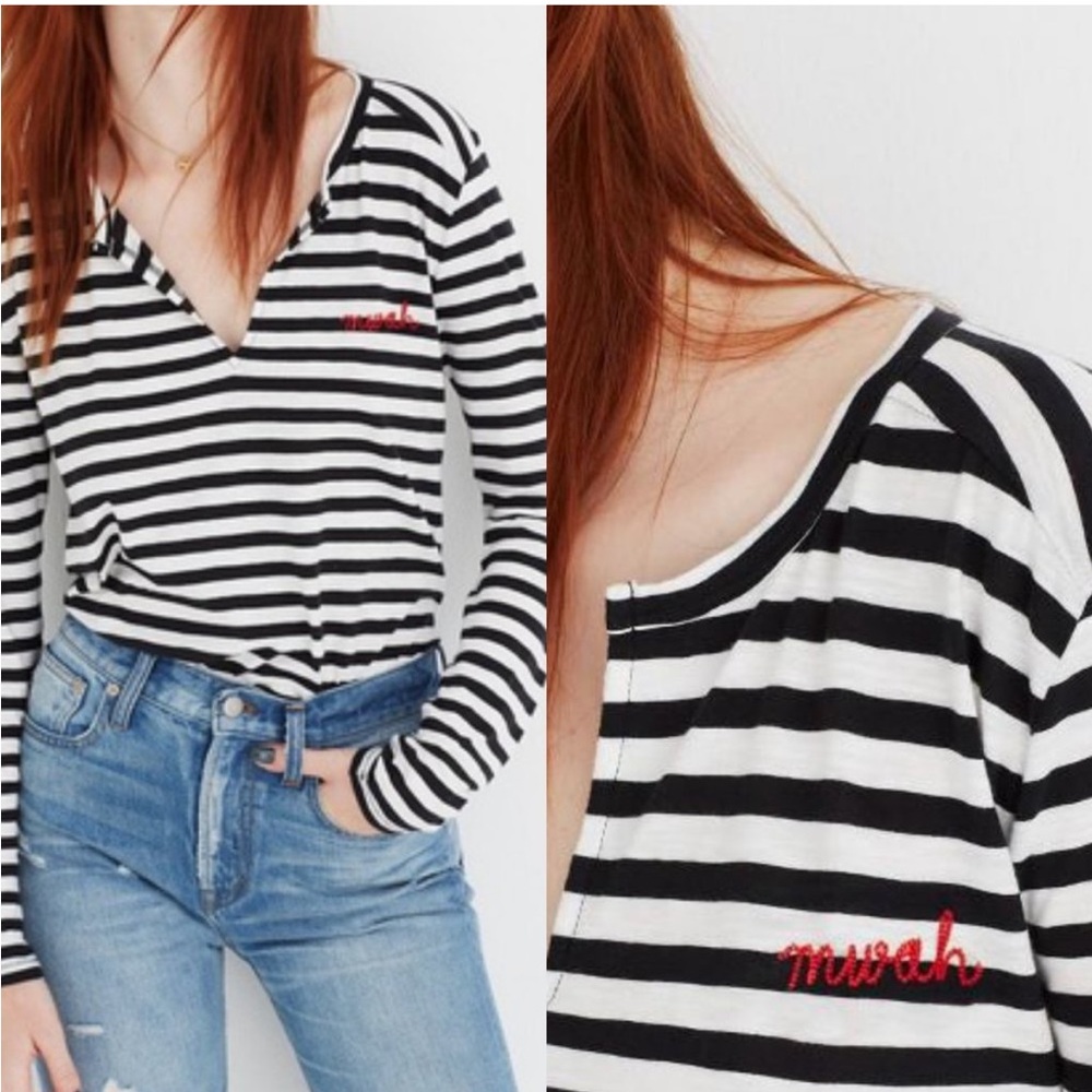 Madewell Striped Mwah Long Sleeve Tee M